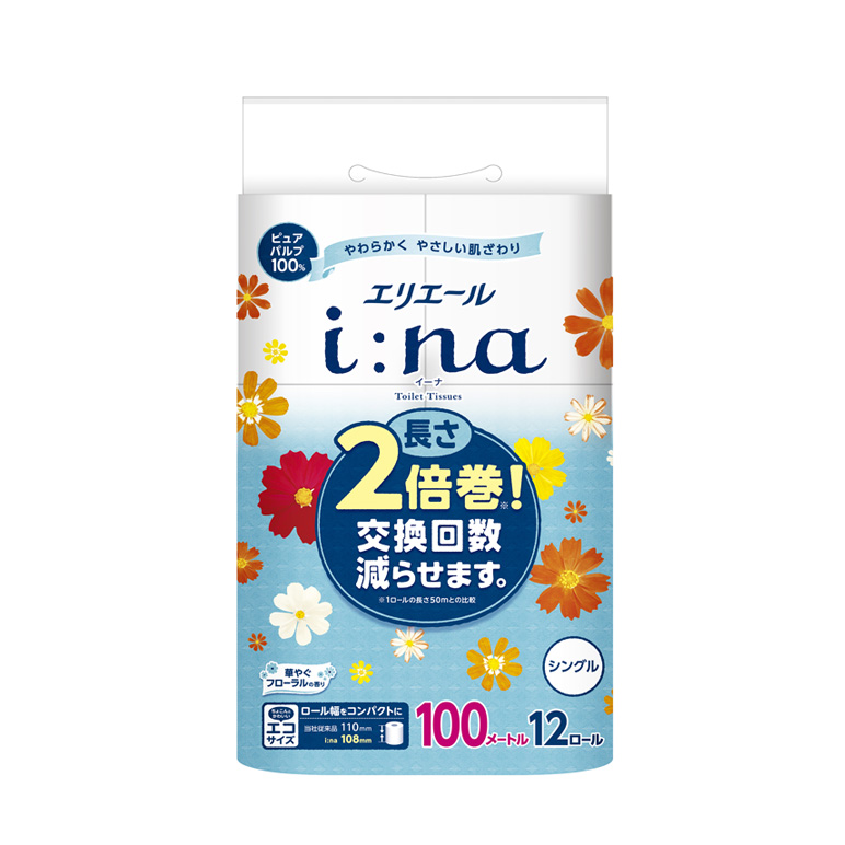 エリエール i:na(イーナ)トイレットティシュー 2倍巻 シングル 100m 12ロール(岐阜県可児市 ふるさと納税)